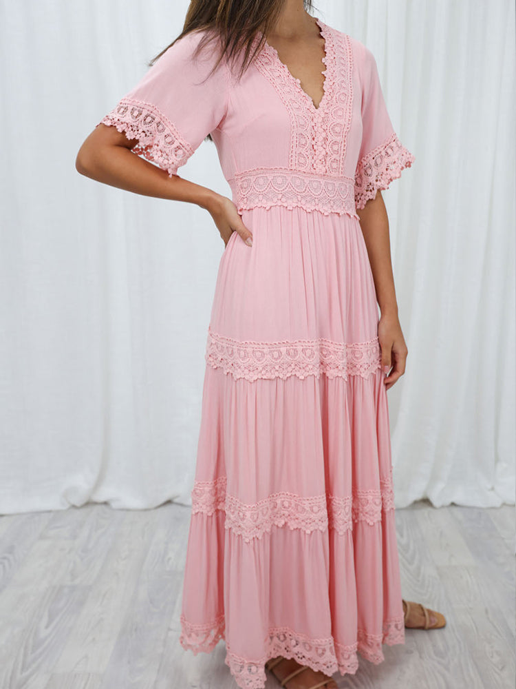 Slim Fit Elasticated Waist Tiered Maxi Dress