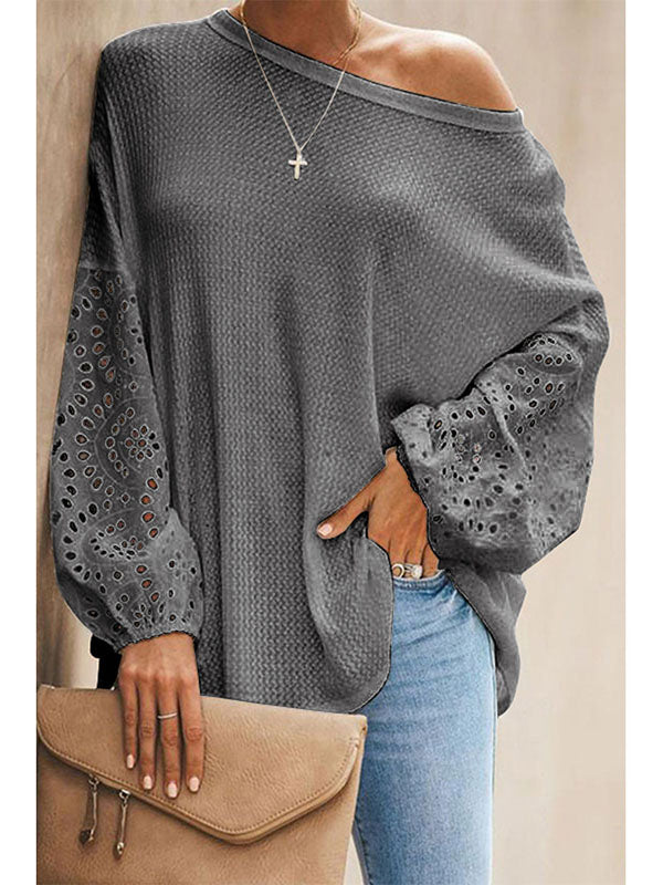 Solid Color Slanted Neck Cutout Off Shoulder Top