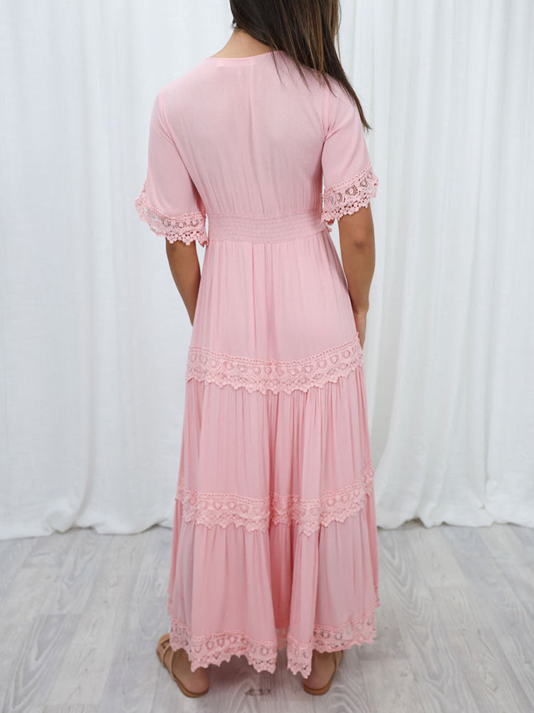 Slim Fit Elasticated Waist Tiered Maxi Dress