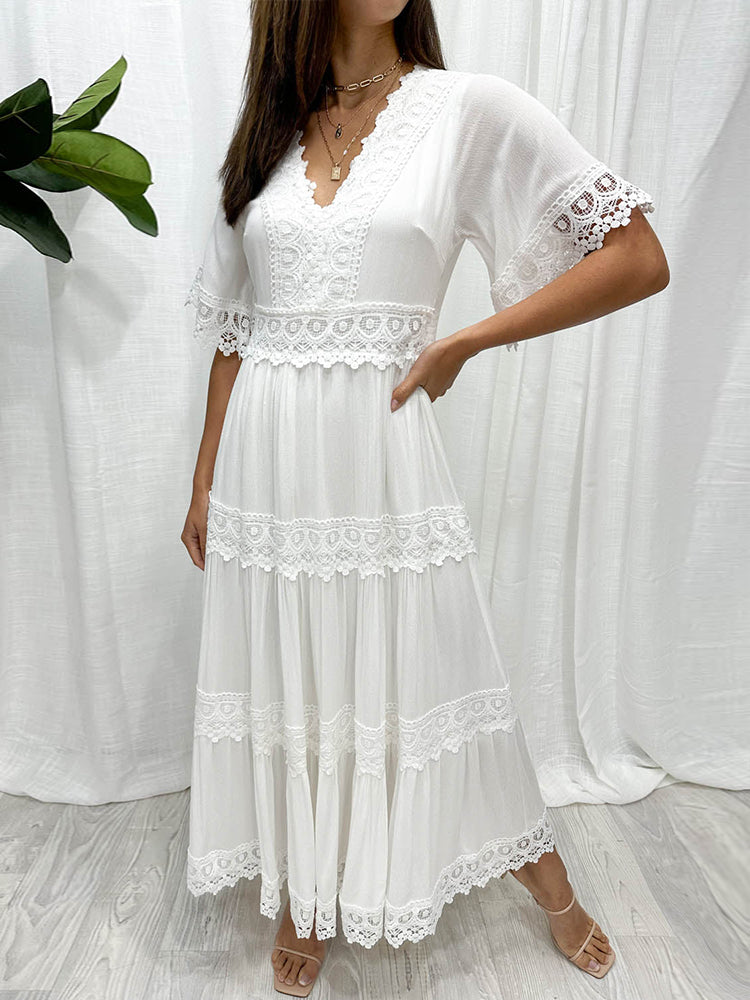 Slim Fit Elasticated Waist Tiered Maxi Dress