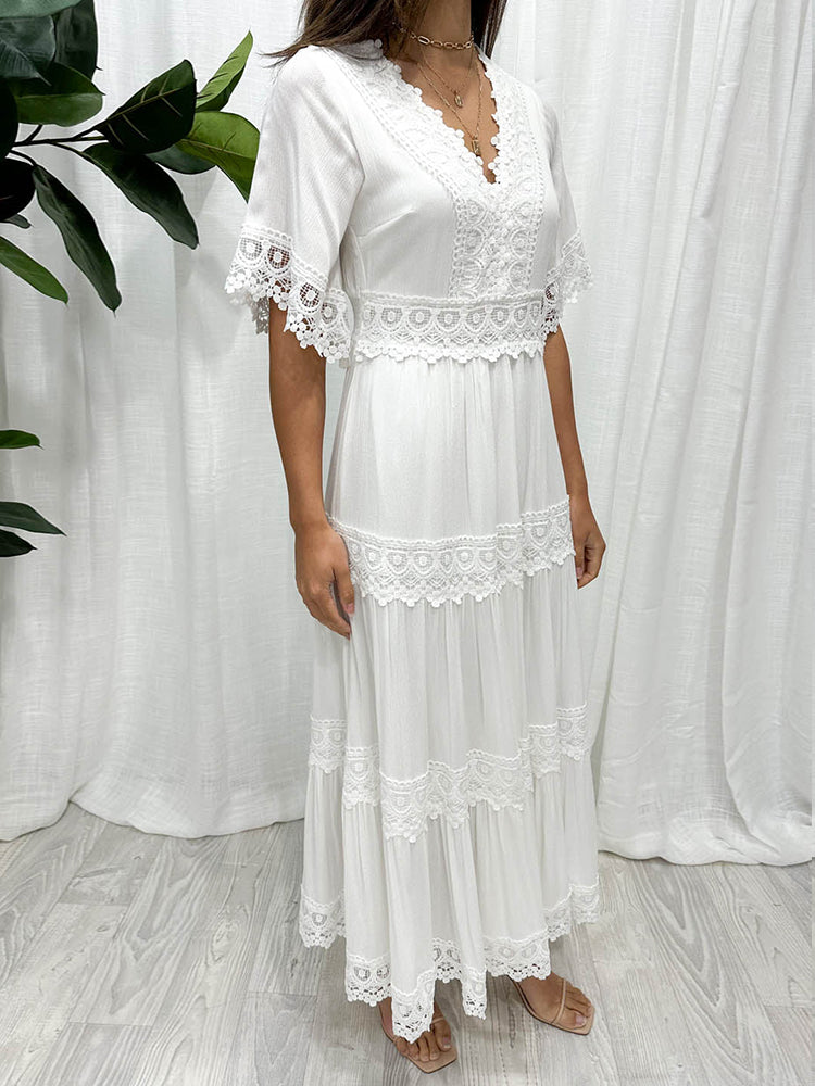 Slim Fit Elasticated Waist Tiered Maxi Dress