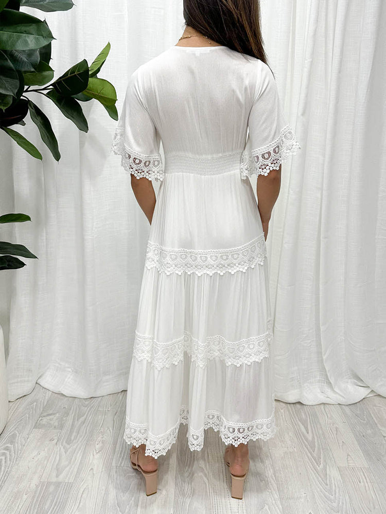 Slim Fit Elasticated Waist Tiered Maxi Dress