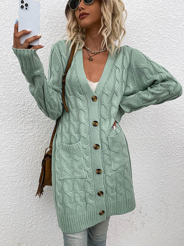 Button Front Large Pockets Knit Cardigan
