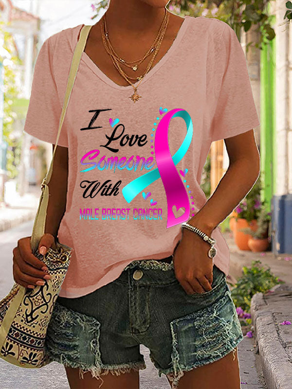 I Love Someone With Male Breast Cancer V-neck Short Sleeve T-shirt