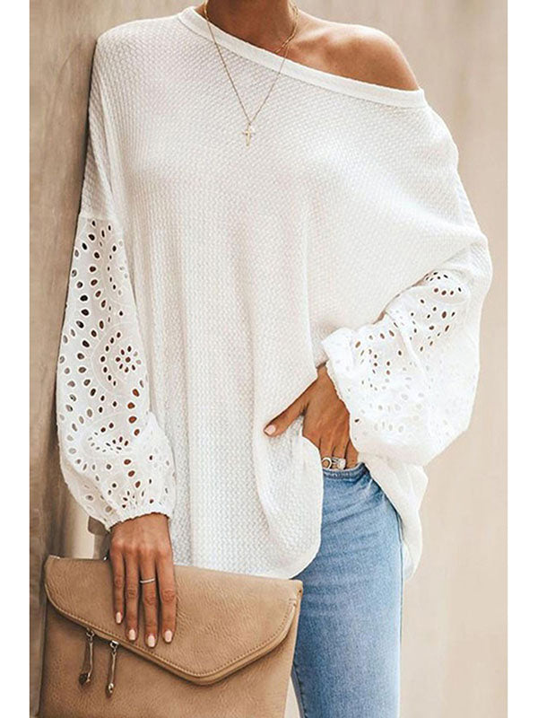 Solid Color Slanted Neck Cutout Off Shoulder Top