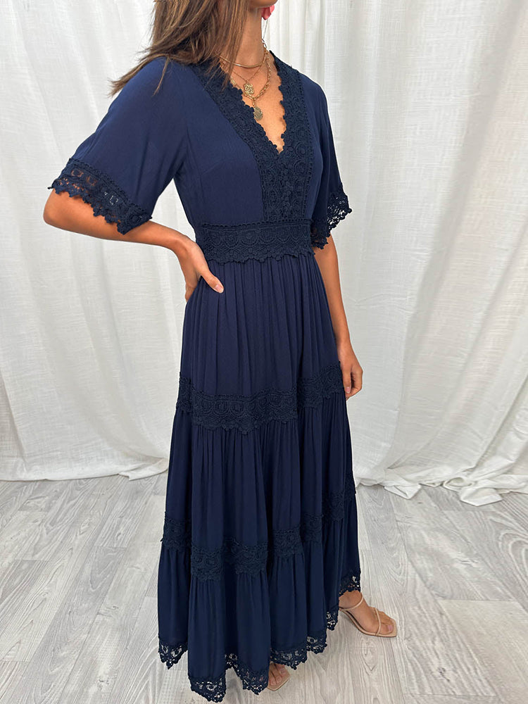 Slim Fit Elasticated Waist Tiered Maxi Dress
