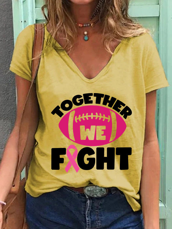 Together We Fight Print V-neck T-shirt