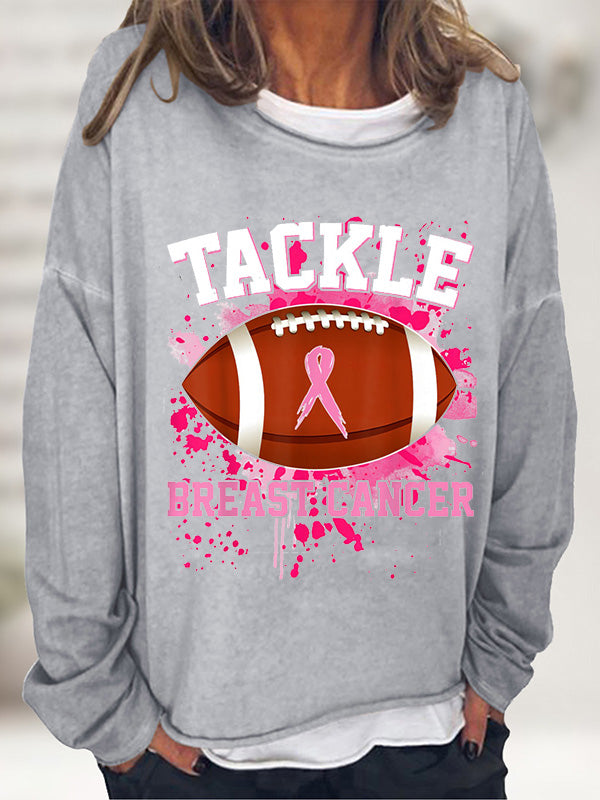 Tackle Football Pink Ribbon Breast Cancer Awareness Long Sleeve T-shirt