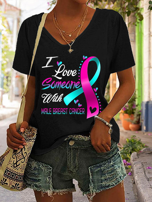 I Love Someone With Male Breast Cancer V-neck Short Sleeve T-shirt