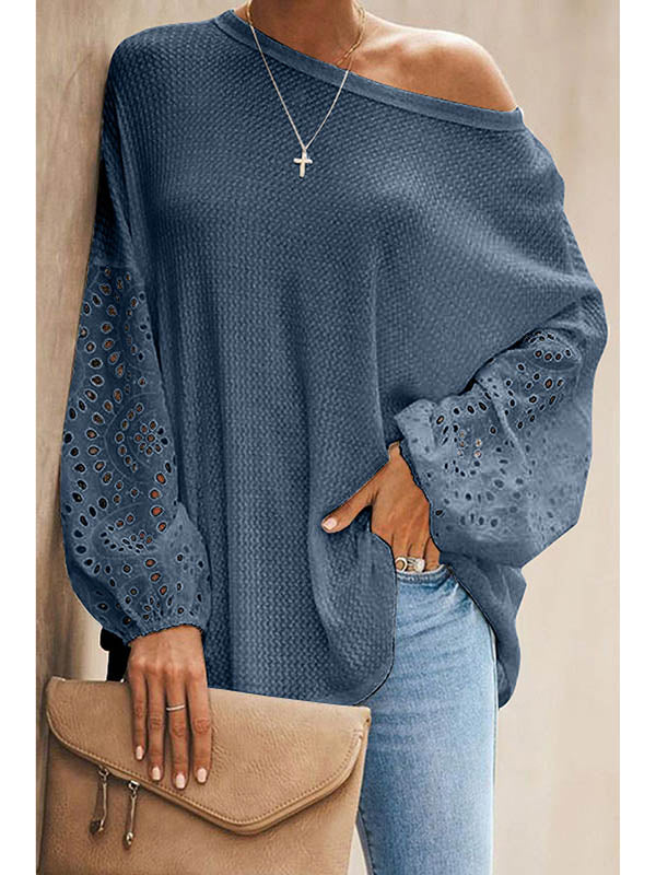 Solid Color Slanted Neck Cutout Off Shoulder Top