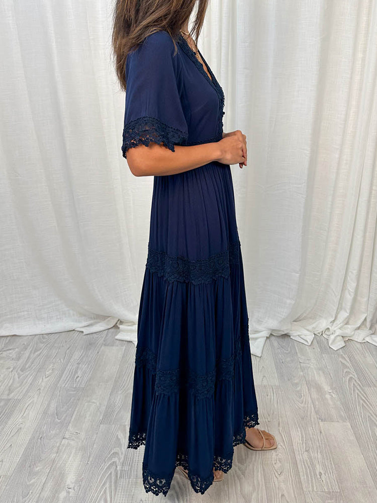 Slim Fit Elasticated Waist Tiered Maxi Dress