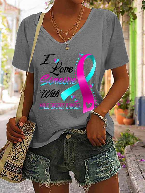 I Love Someone With Male Breast Cancer V-neck Short Sleeve T-shirt