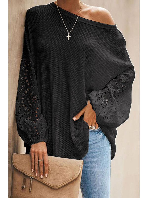 Solid Color Slanted Neck Cutout Off Shoulder Top