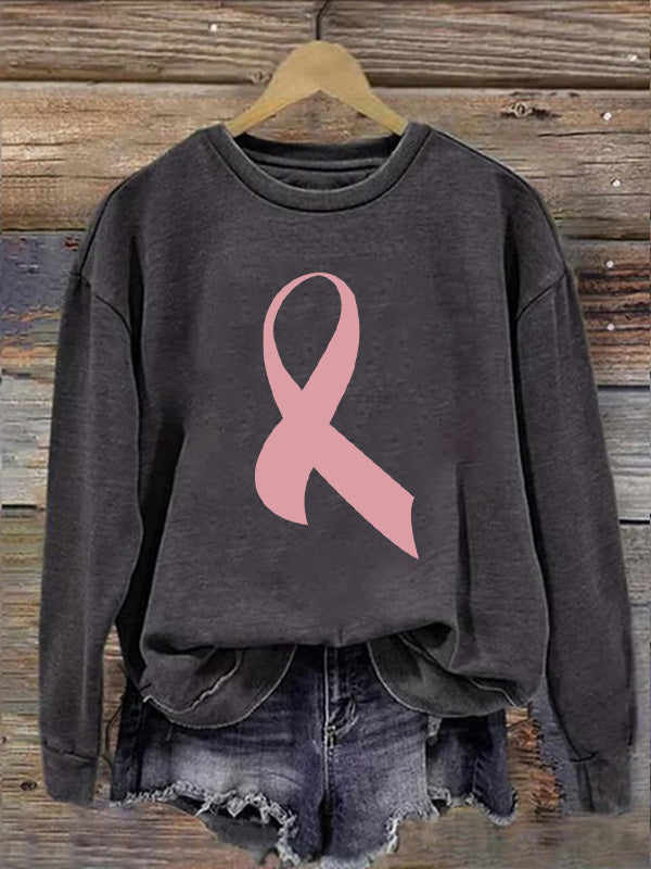 Pink Ribbon Graphic Cozy Sweatshirt