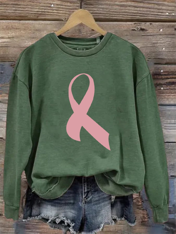 Pink Ribbon Graphic Cozy Sweatshirt