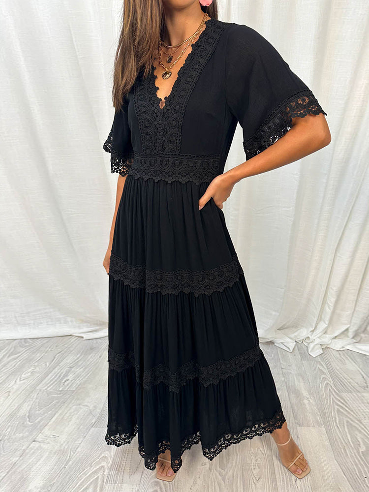 Slim Fit Elasticated Waist Tiered Maxi Dress