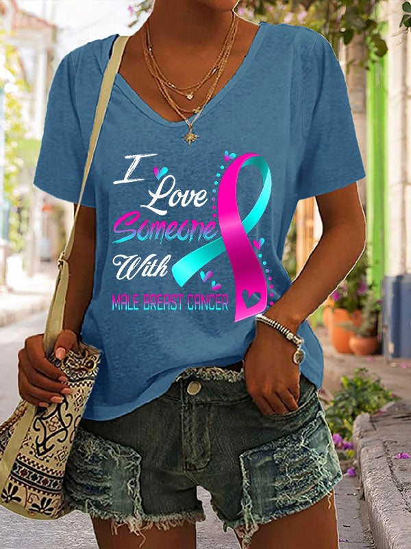 I Love Someone With Male Breast Cancer V-neck Short Sleeve T-shirt