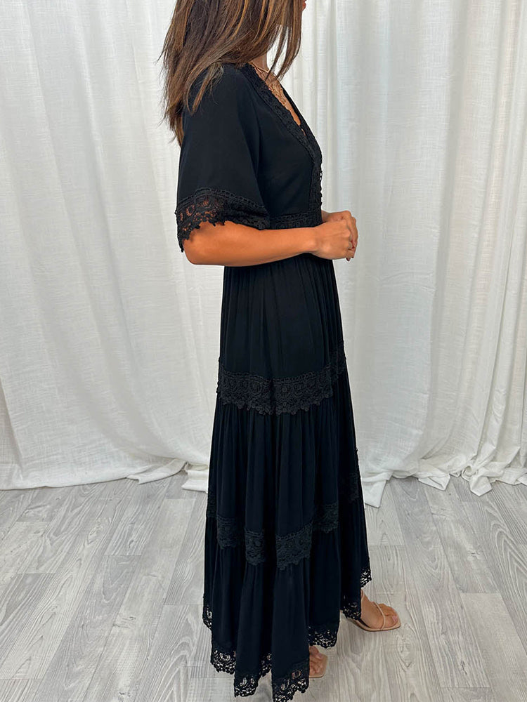 Slim Fit Elasticated Waist Tiered Maxi Dress