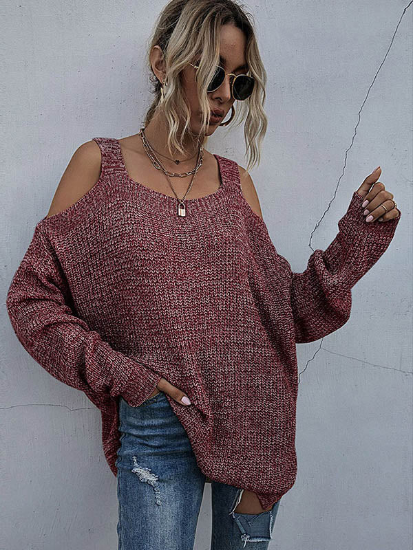 Square Neck Off-the-shoulder Knitted Sweater