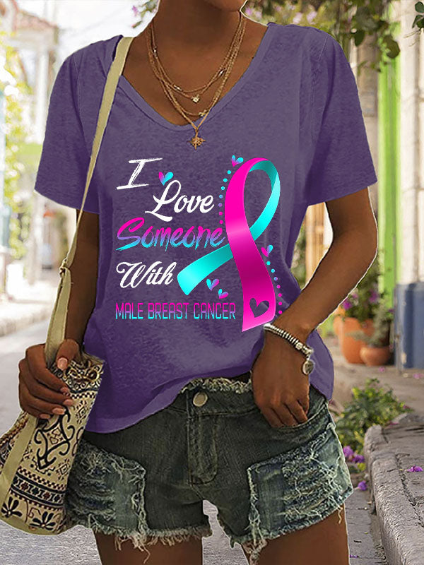 I Love Someone With Male Breast Cancer V-neck Short Sleeve T-shirt