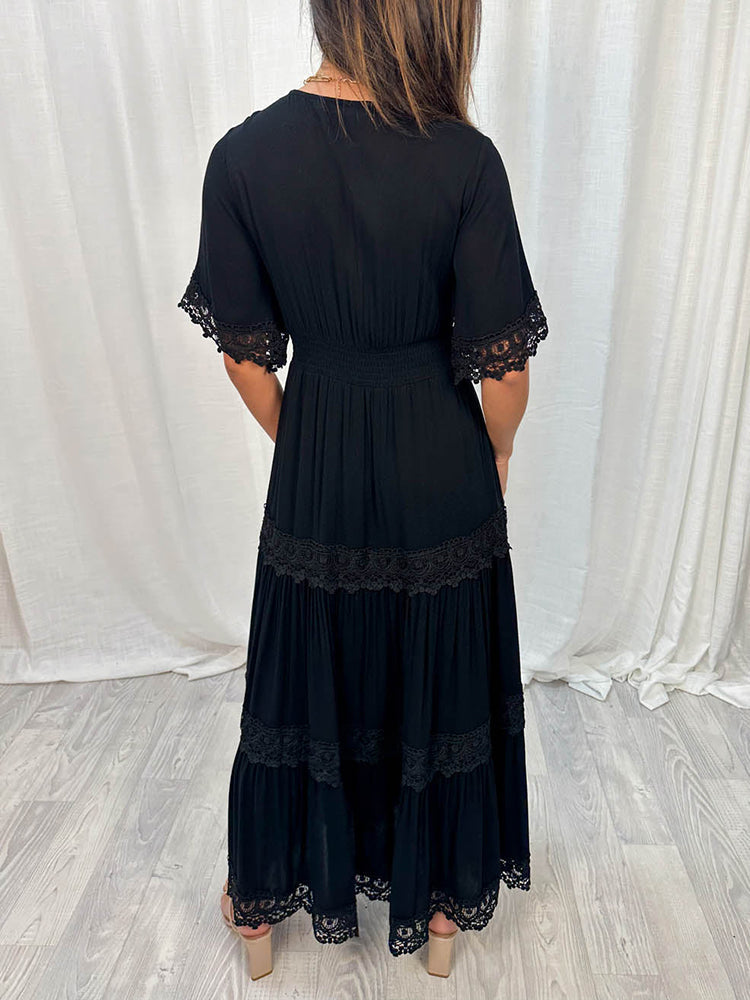 Slim Fit Elasticated Waist Tiered Maxi Dress