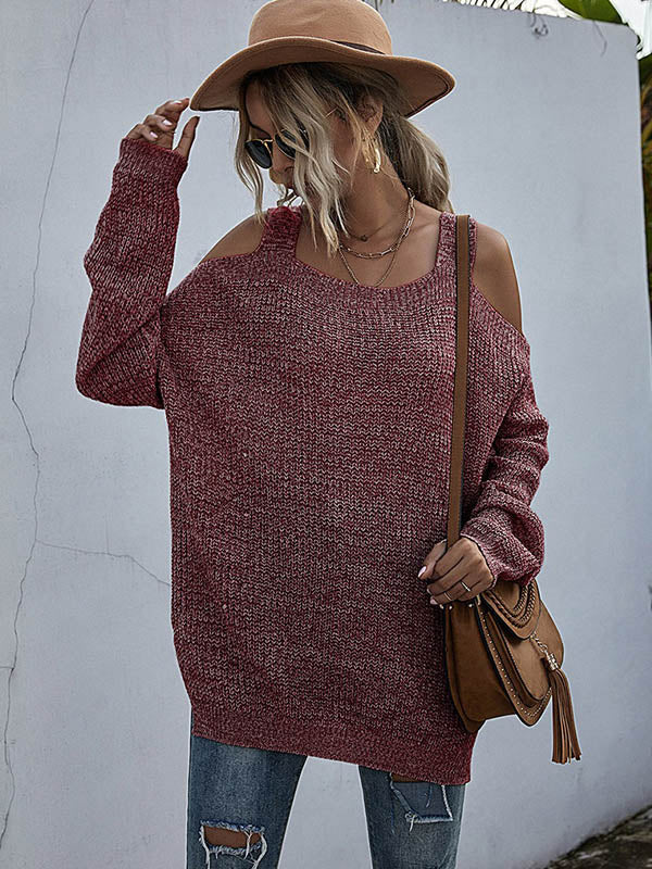 Square Neck Off-the-shoulder Knitted Sweater