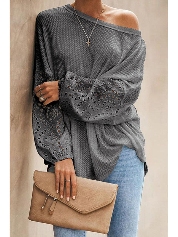 Solid Color Slanted Neck Cutout Off Shoulder Top