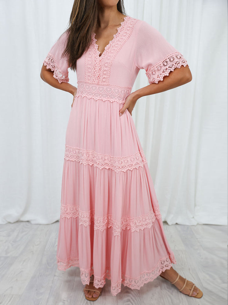 Slim Fit Elasticated Waist Tiered Maxi Dress