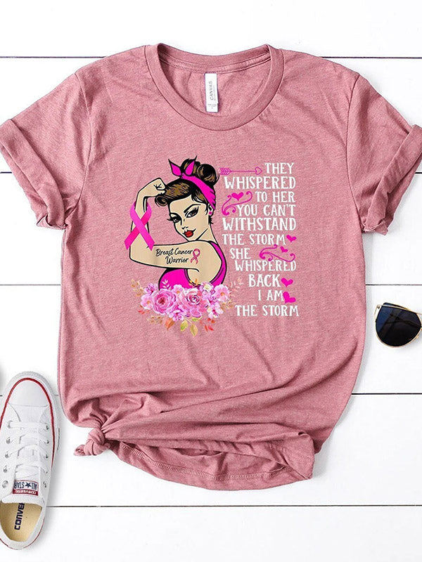 Female Warrior Pink Ribbon Graphic T-Shirt