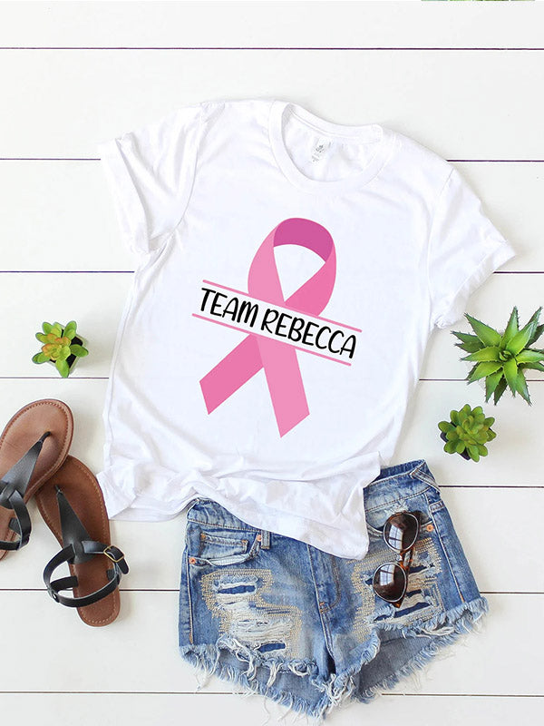 Cancer Awareness Pink Ribbon Print T-shirt