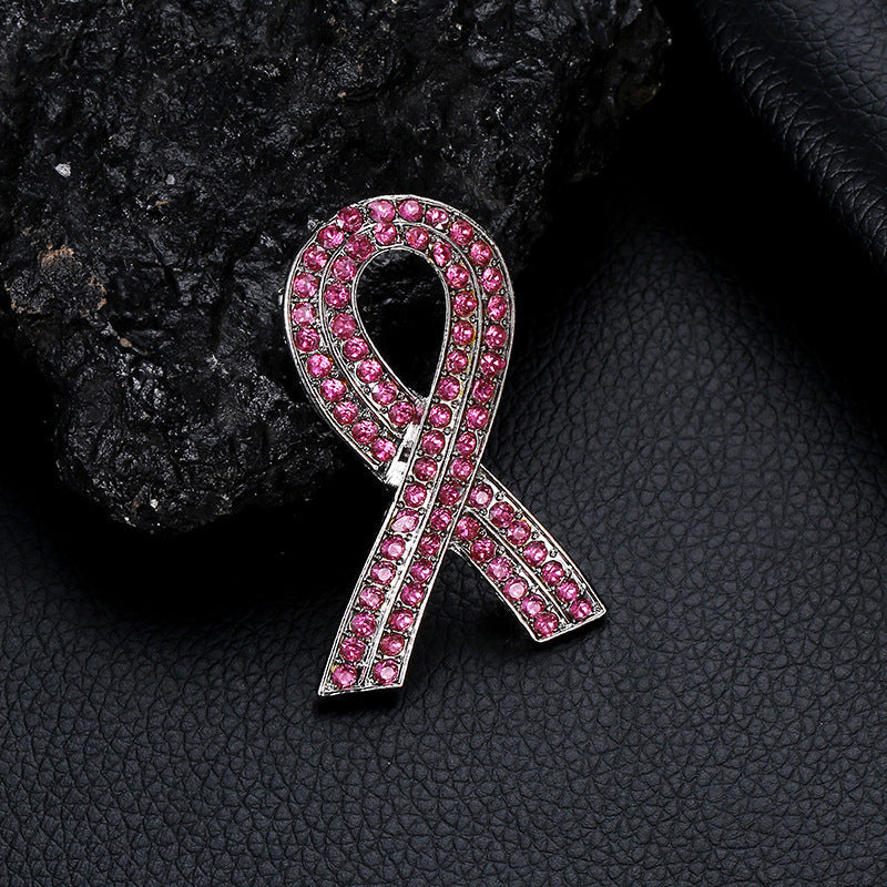 Breast Cancer Awareness Pink Ribbon Diamond Brooch