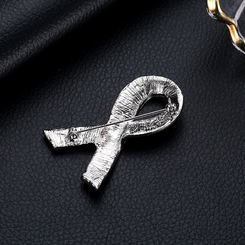 Breast Cancer Awareness Pink Ribbon Diamond Brooch