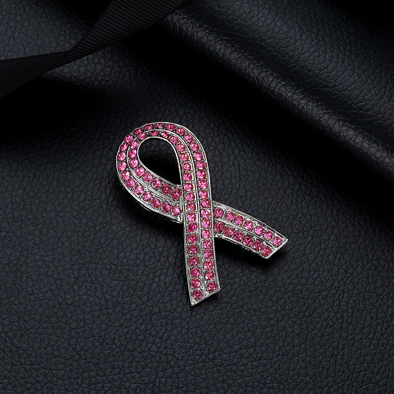 Breast Cancer Awareness Pink Ribbon Diamond Brooch