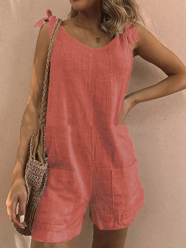Women's Cotton Overalls Casual Sleeveless Shorts Romper Jumpsuit