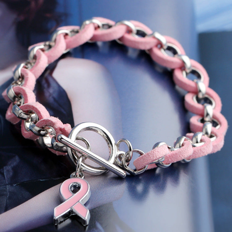 Braided Pink Ribbon Bracelet