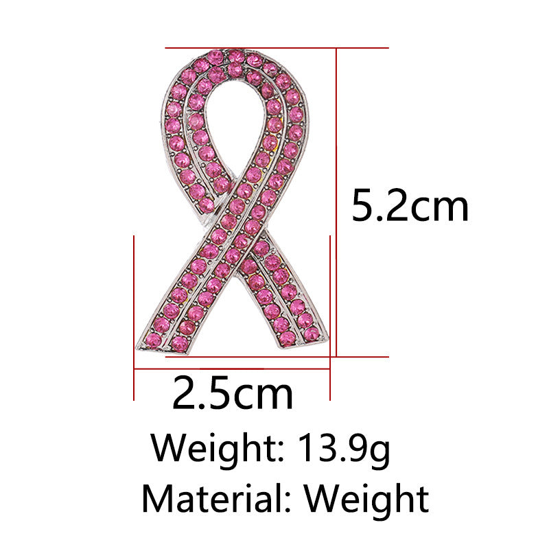 Breast Cancer Awareness Pink Ribbon Diamond Brooch