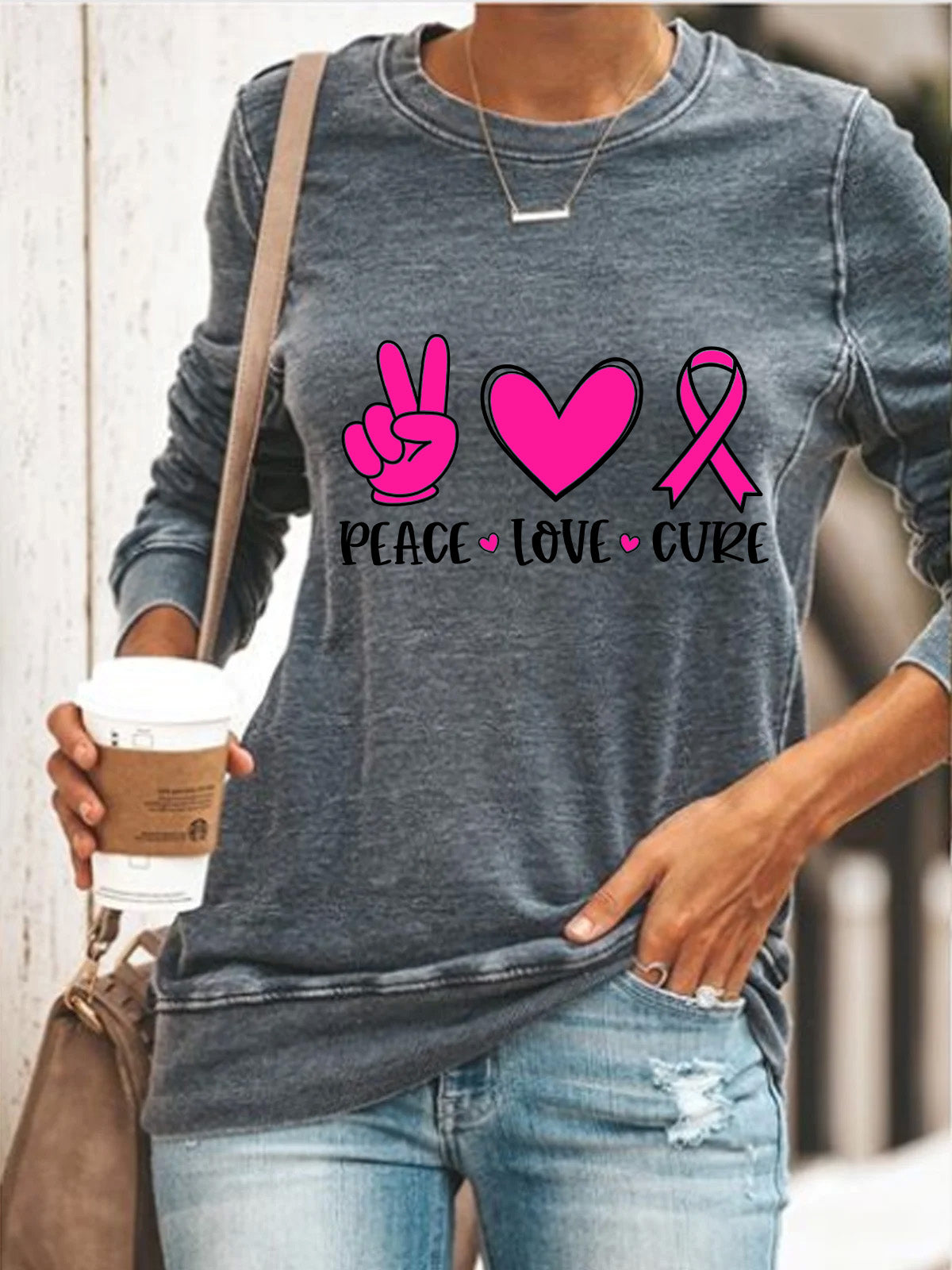 Peace Love Cure Pink Ribbon Sweatshirt