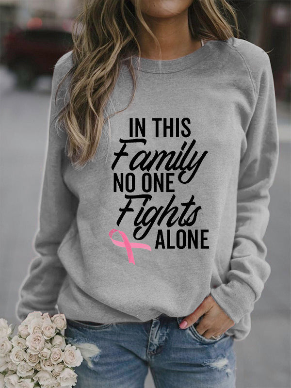 In This Family No One Fights Alone Pink Ribbon Cozy Sweatshirt