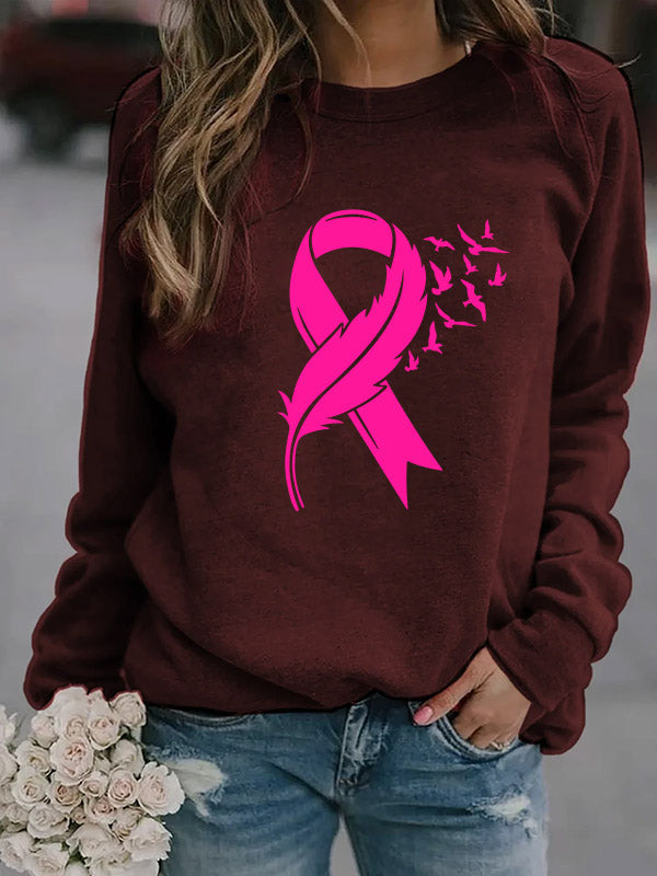 Feather Pink Ribbon Graphic Sweatshirt