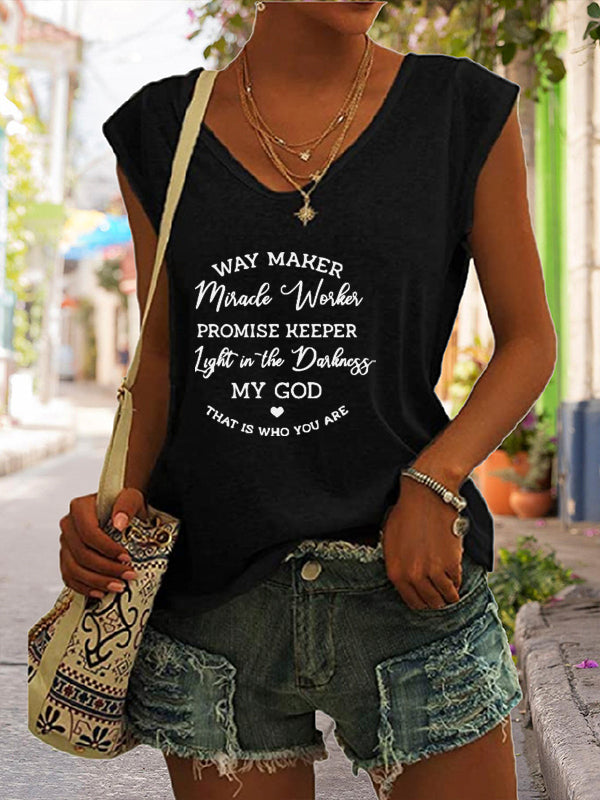 Way Maker Miracle Worker Promise Keeper Cap Sleeve T-Shirt
