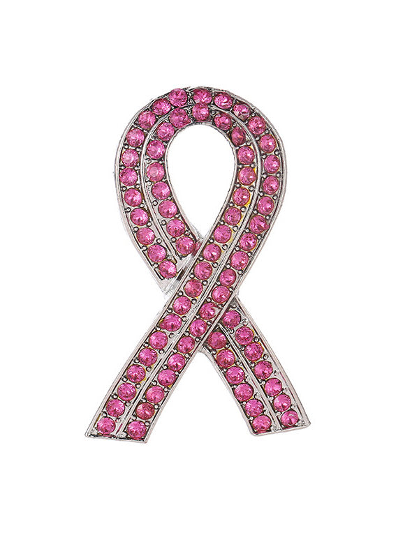 Breast Cancer Awareness Pink Ribbon Diamond Brooch