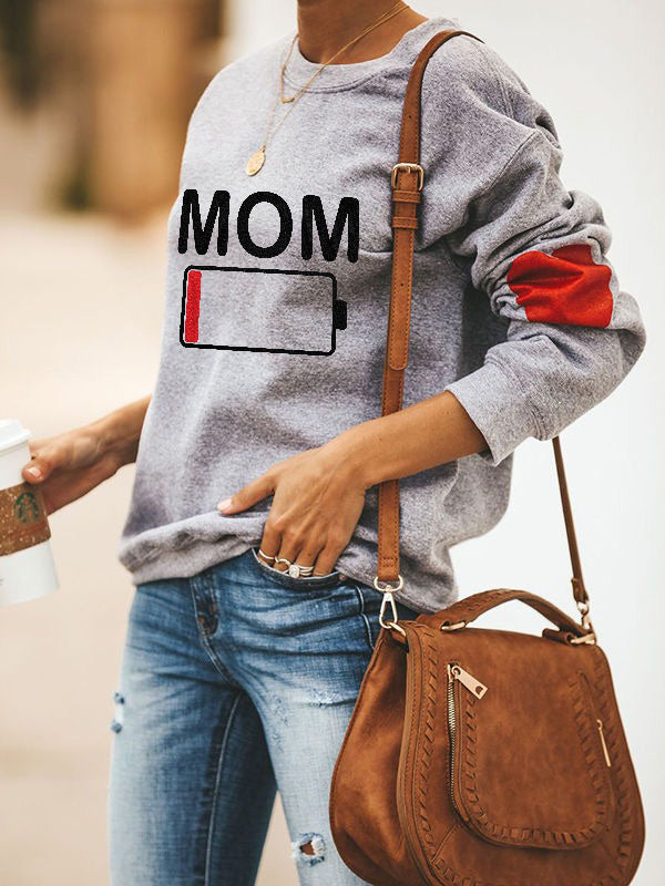 Mom Battery Low Heart Print Cozy Sweatshirt