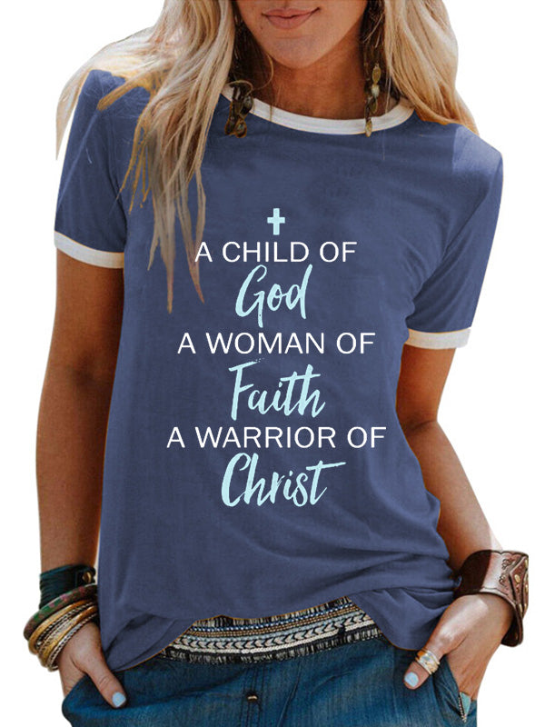 A Child Of God A Woman Of Faith A Warrior Of Chris Crew Neck T-shirt
