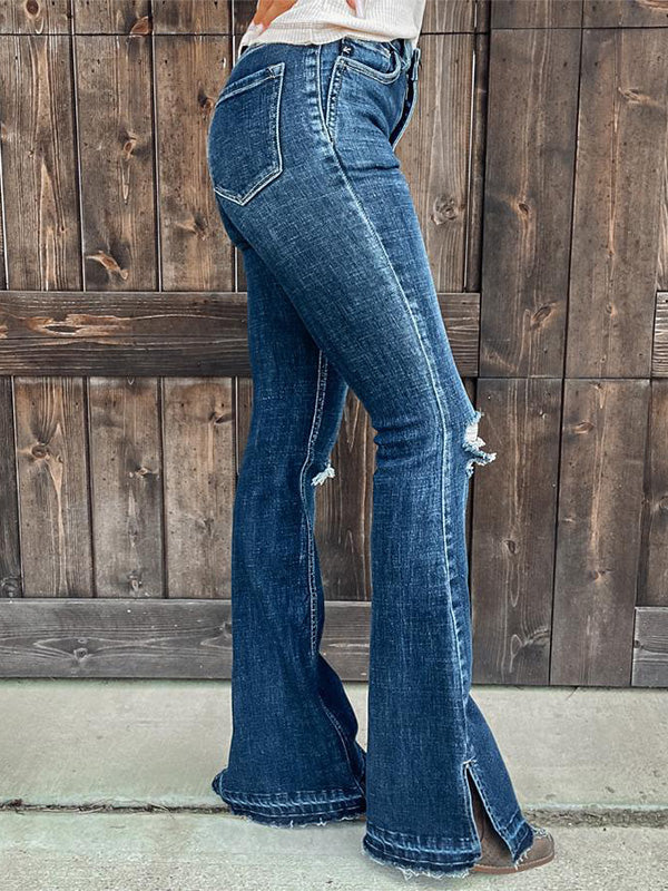 Raw Hem Ripped Bell Bottom Jeans