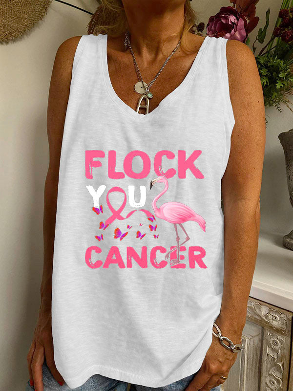 Flock You Cancer Flamingo Graphic V-neck Loose Tank
