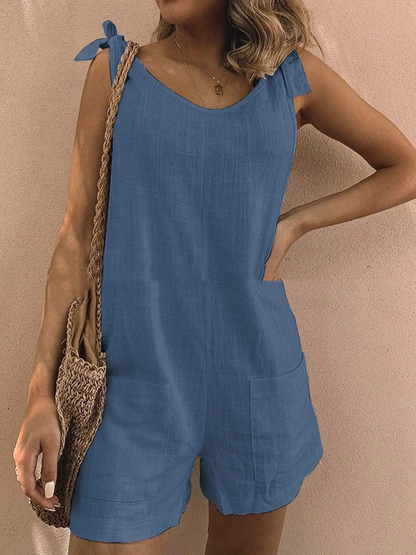 Women's Cotton Overalls Casual Sleeveless Shorts Romper Jumpsuit