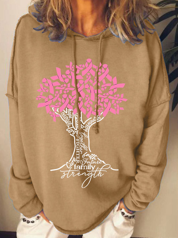 Pink Ribbon Tree Graphic Hoodie