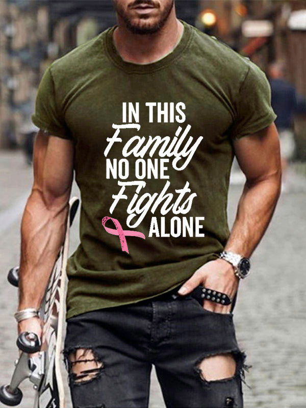 In This Family No One Fights Alone Pink Ribbon Mens Classic T-shirt