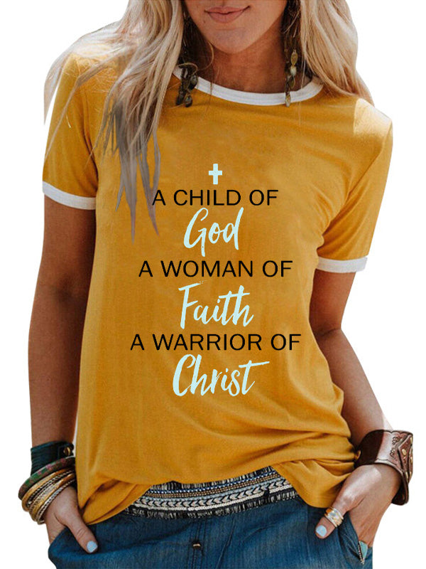 A Child Of God A Woman Of Faith A Warrior Of Chris Crew Neck T-shirt