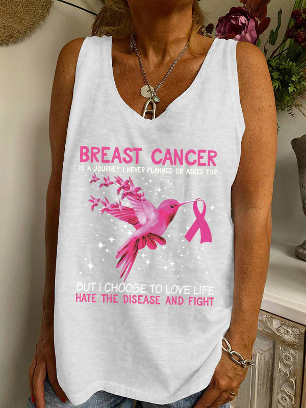 Hummingbird Breast Cancer is a Journey I Never Planned V-neck Loose Tank